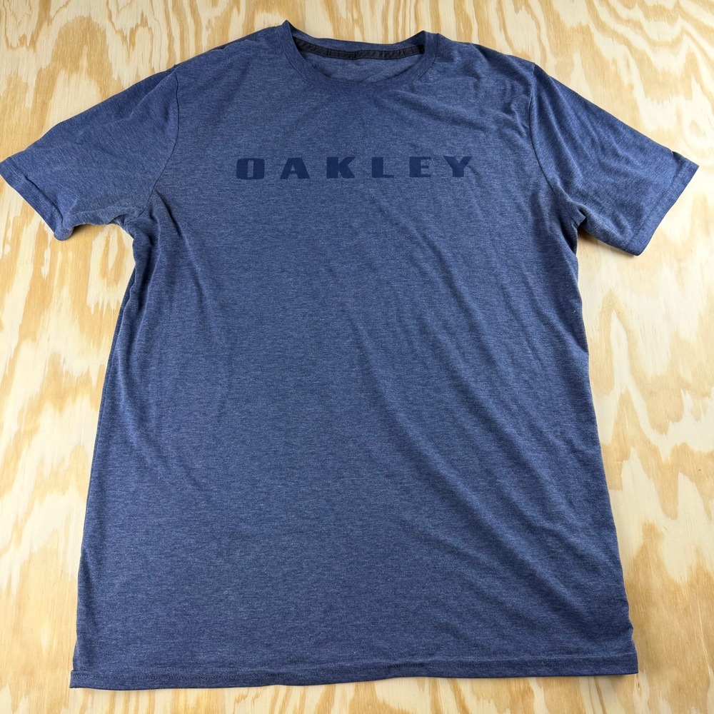 Oakley Mens Short Sleeve Logo Graphic T-Shirt Blue Heather Crew Neck Size L